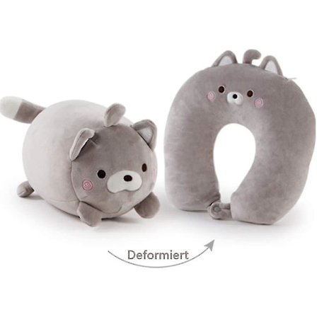 2-i-1 U-formet Nakkepude, Nakkestøttepude, Nakkestøtte, Nakkepude, Deformation Til Plysdyr, Til Camping, Vandreture, Bil, Fly (kat)