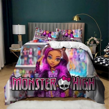 i19 Teen Monster High Dynetrekksett 3 Deler Tegneserie Sengetøy Sett Full Størrelse Lett Dyne Trekk for Jenter jm19