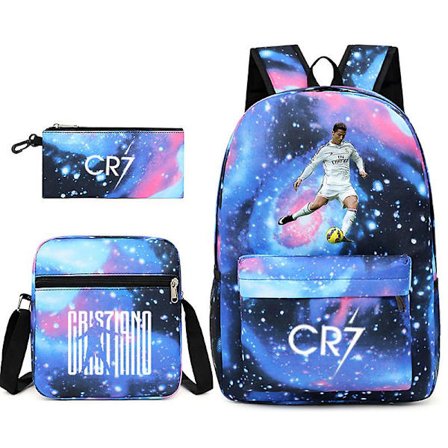 Fotbollsstjärna C Ronaldo Cr7 ryggsäck med printed runt studenten Tredelad ryggsäck. Starry blue 2