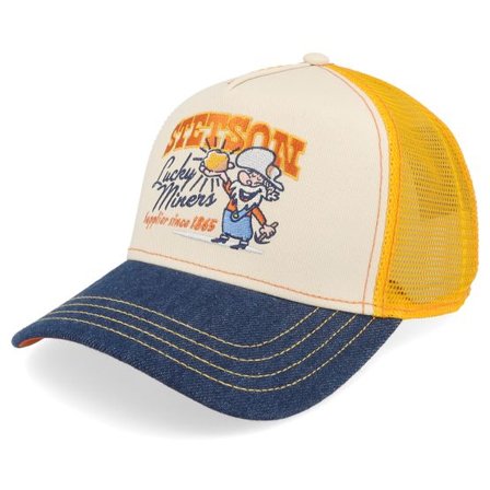 Stetson - Vit trucker Keps - Lucky Miners Off White/Denim Blue/Yellow A-Frame Trucker @ Hatstore