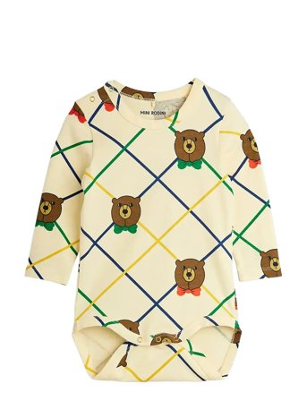 Mini Rodini Bear Check Aop Ls Body - Cream - 80/86