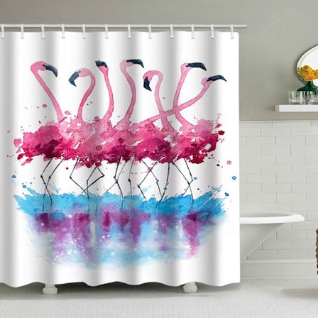 Dusjforheng med flamingomønster, vanntett polyesterstoff, med 12 kroker, egnet for bruk på bad