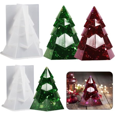 2 stk. Juletræslysforme Silikone, Julelysforme til lysfremstilling 3D Juletræ Epoxyharpiks Støbeforme til lysfremstilling