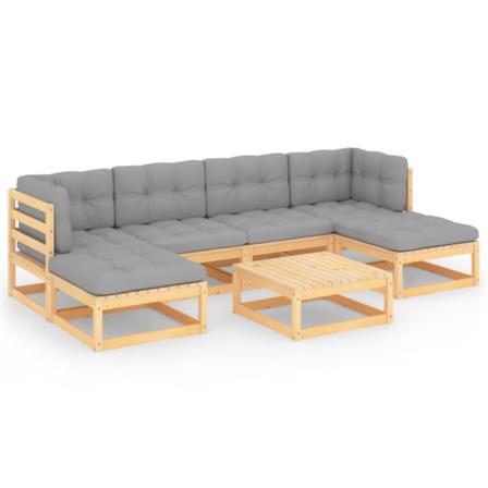 Vidaxl Loungegrupp Med Dynor 7 Delar Massiv Furu Grå
