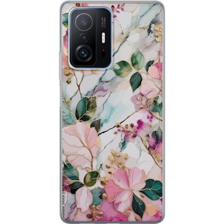 Kompatibel Mobilcover til Xiaomi 11T Pro Abstrakt marmormønster med blomster, blade og gyldne detaljer i bløde pastelfarver