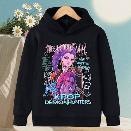 Sød Hættetrøje til Piger Varm Rumi KPop Demon Hunter Tegneserie Børne Bølge Mode Afslappede Toppe Afslappet Sort Pink Tøj