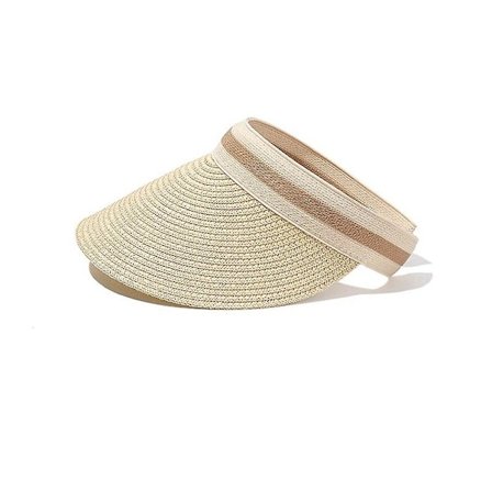 Bredskygget solhat til kvinder, stråhat til stranden, solskygge, sammenrullelig, foldbar hestehale med UV-beskyttelse (beige)