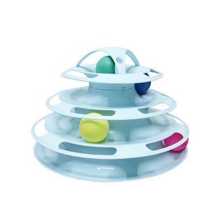 (Blå)Katt leksaker 2 i 1, Katt labyrint leksak 4 lager, Katt pussel mat, Interaktiv katt boll, Katt mat dispenser, Katt roliga leksaker