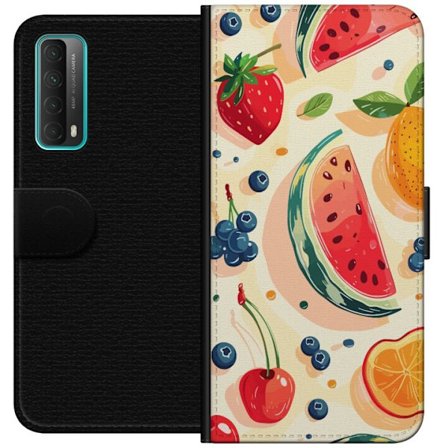 Kompatibel Tegnebogsetui til Huawei P smart 2021 Legesyg frugtillustration med vandmelon, citrus, jordbær, kirsebær og bær