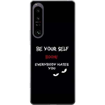 Yhteensopiva Puhelinkuori Sony Xperia 1 IV Tumma minimalistinen tekstillustraatio ironisella viestillä ja uhkaavan silmien mustalla kontrastilla