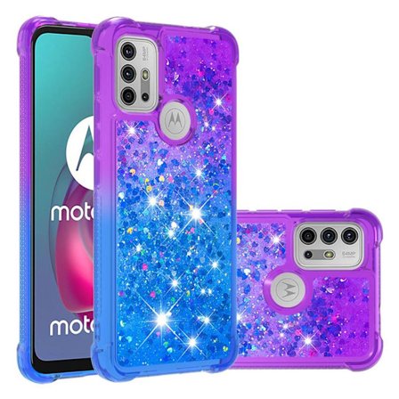 SKALO Moto G20/G30 Kvicksand Glitter Hjärtan TPU-skal - Lila-Blå