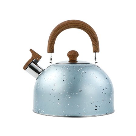 Vandkedel i rustfrit stål med fløjte, stor kapacitet, fladbundet til gasinduktionskomfur, koger vand 2L, blå