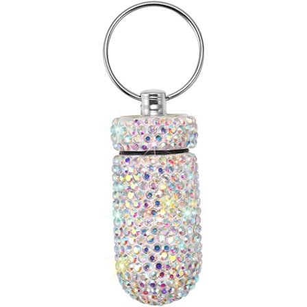 Bærbar pilleetui pillebeholder vanntett pilleholder med nøkkelring Bling pilleboks medisindispenser flaskeoppbevaring for utendørs campingreise