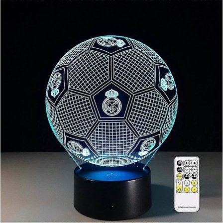 3D Optisk Illusion Real Madrid Fodbold Natlys Legetøjslampe, Fjernbetjening, Dæmpbar, Batteri eller USB-drevet, 7 Farveændringer Julegave 