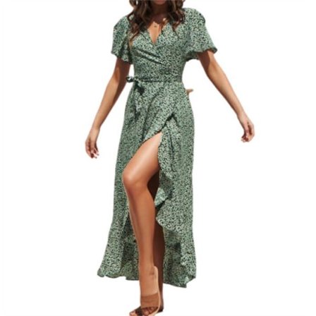 Kvinnors Wrap V-ringad Kortärmad Blommig Klänning