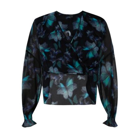 AllSaints Penny wrap-over top Sort, Dame
