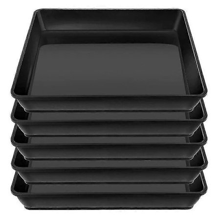 5 stk. firkantede plantepotter i plast, der opsamler overskydende vand og jordspild til indendørs potteplanter, sort, 12 tommer