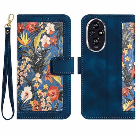 Blommigt läderfodral med snodd - Perfekt för Honor 200-max