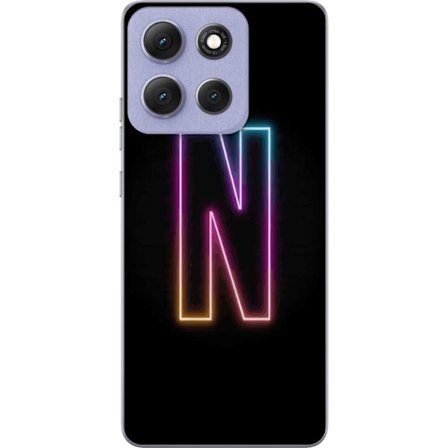 Kompatibelt Mobildeksel til Motorola Motorola Moto G86 Minimalistisk neonbokstav N i fargeskiftende lys mot svart bakgrunn