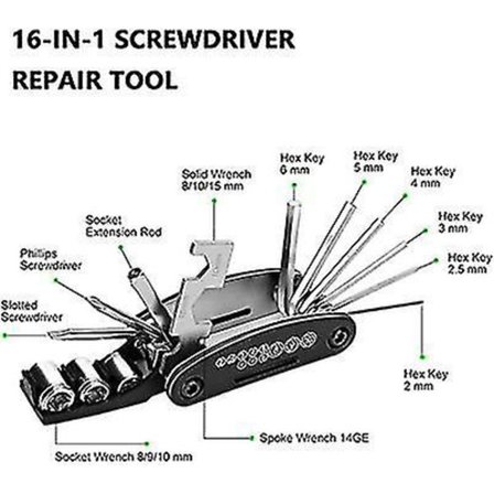 Cykel Reparations Sæt 16 I 1 Lappeværktøjssæt Med Taske Foldbar
