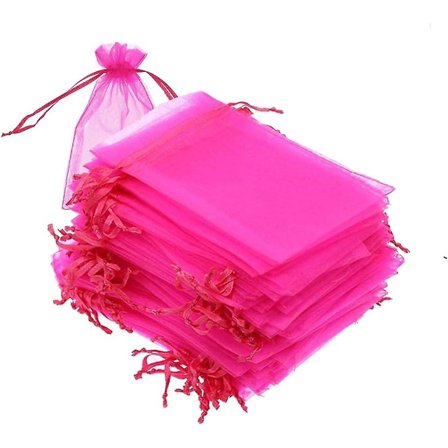 100-pack Organzapåsar, 4 x 6 tum (10 x 15 cm) Genomskinliga presentpåsar med dragsko, Rosa Organzapåsar för smycken, Bröllopsfest