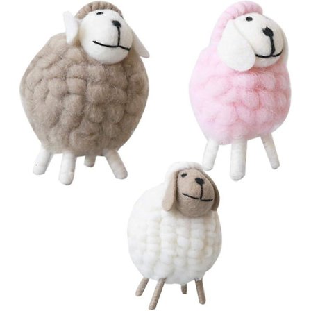Festsmycken - Set med tre miniatyrdekorationer av filt i form av får