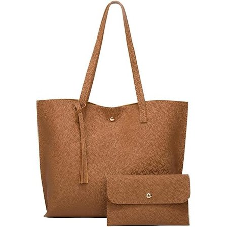 Stor Damväska, Stor Damväska för College, för Laptop, Stor Shopperväska för Kvinnor, för PU-Läder Tote Bag, 2-pack
