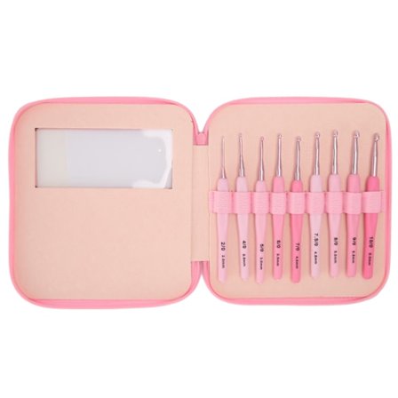 9-delt heklenålssett profesjonelt høypresisjons bærbart mykt håndtak heklesett for nybegynnere voksne med oppbevaringspose