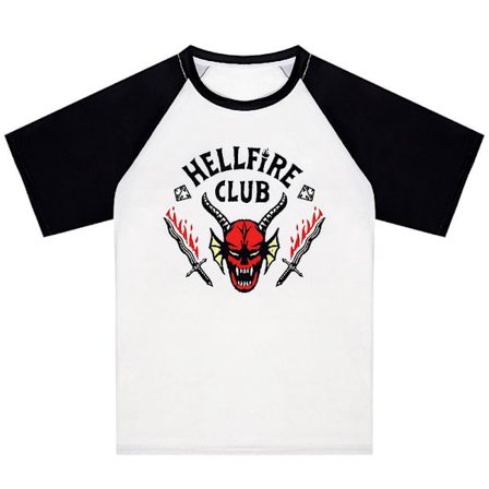 Voksen Stranger Things Sesong 4 Hellfire Club Kort Raglan Erme T-skjorte Topper M