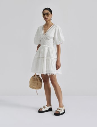 Malina Elvira V-Neck Mini Dress - White - XL