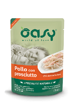 Oasy Wet Cat Pollo Con Prosciutto Cibo Umido Naturale Gatti