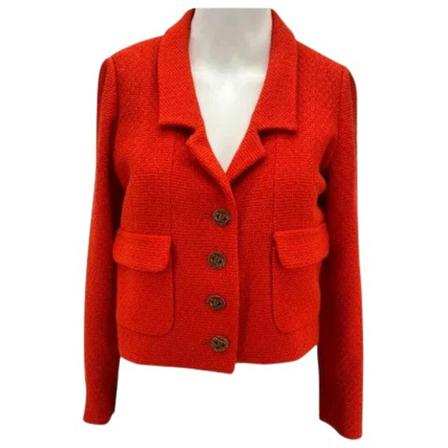 Chanel Vintage Pre-owned Fabric outerwear , Rood , Dames , Maat: L Vintage Jassen