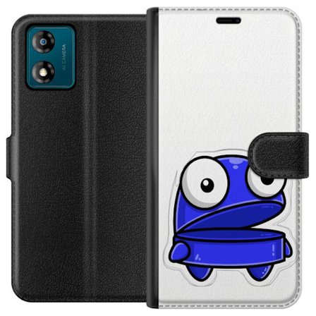 Kompatibel Tegnebogsetui til Motorola Motorola Moto E13 Blå tegneseriefigur med åbent udtryk og store øjne i sjov illustration