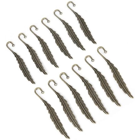 12 stk Bokmerke Metall Bokmerke Håndlagde tre Bokmerker Antikk Fjærform Bronse Metall