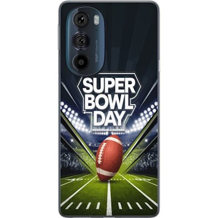 Kompatibel Mobilcover til Motorola Edge 30 Pro Super Bowl Day plakat med amerikansk fodbold på oplyst arena i dramatisk sportsdesign