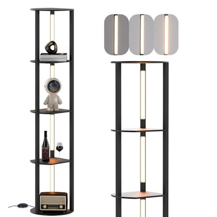 Gulvlampe Stue 163cm COSTWAY, 4-niveau hylder, Lysstyrke justerbar i 3 niveauer, 4 roterende LED-striber, Fodkontakt