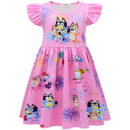 Barn Jenter Bluey Hund Venner Klesdrakt Kjole Plissert Skjørt Prinsessefestgaver Rosa