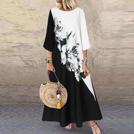 Uk Womens Summer 3/4 Sleeve O-neck Party Klänning Lång Klänning Holida
