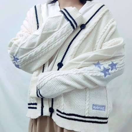 Taylor Swift Star Folklore Cardigan Stjärnbroderad Oversized Stickad Botten-Upp Tröja Beige