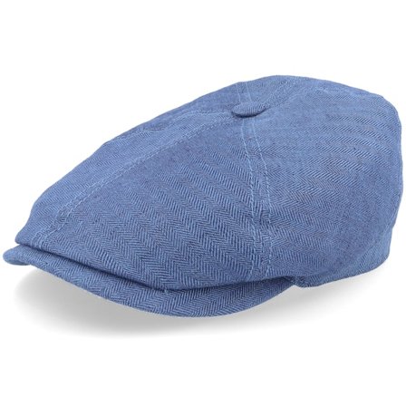 Stetson - Blau flatcap Cap - 6-panel Cap Linen Navy Blue Herringbone Flat Cap @ Hatstore