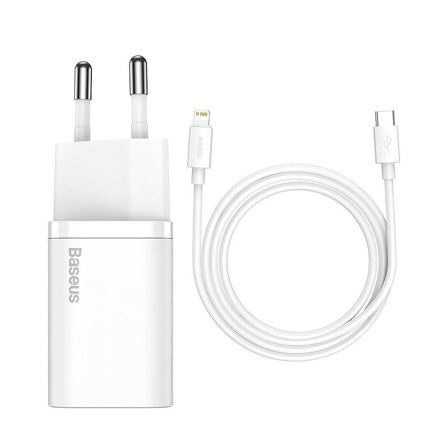 BASEUS Super Si USB-C Wall Charger 20W + USB-C to Lightning cable 1m - White