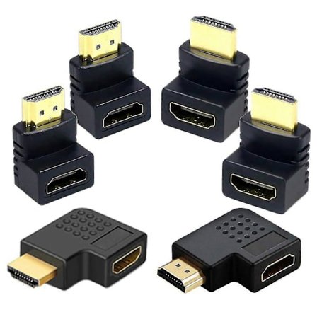6 stk. HDMI-kompatibel adapter 270 90 graders rett vinkel gullbelagt 4k HDMI-kompatibel hann til HDMI-kompatibel hun-konverter for skjerm