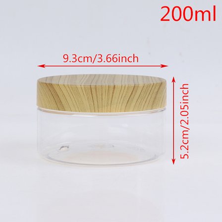 Tom klar krukkebeholder med plastimiteret trælåg Plast