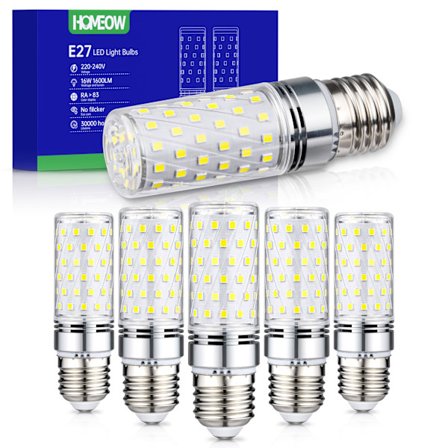 6-pack E27 Majs LED-lampor 16W=150W Eq - 6000K Kallvitt 1600LM, Energibesparande, AC 220-240V Ej Dimbar Inomhusbelysning