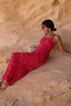NA-KD Floral Maxi Dress - Aftenkjoler - Rød - L (EU 42-44)
