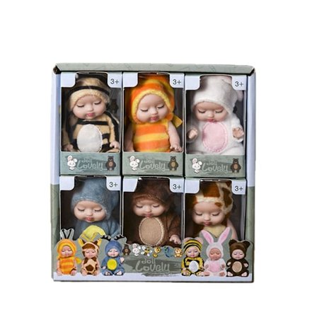 6 Søte Dukker Sett, Dyr Stiler Babydukker Med Romper, Caps, Barneleker, Gaver