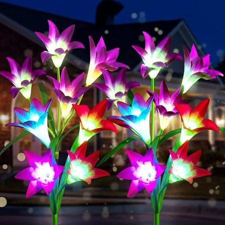 Pakke med 4 Lily Solar Lights, Flerfarget Fargeskiftende Lys, Vanntett KLB