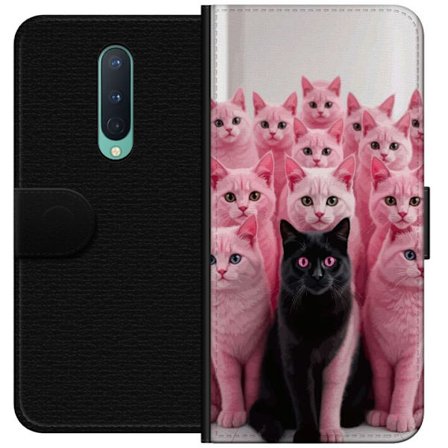 Yhteensopiva Lompakkokotelo OnePlus OnePlus 8 Musta kissa vaaleanpunaisten kissojen joukossa humoristinen kontrastinen suunnittelu leikkisällä väri