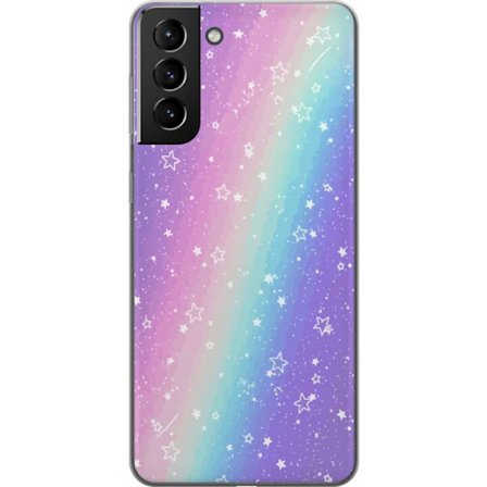 Kompatibelt Mobildeksel til Samsung Galaxy S21+ 5G Rainbow-farget pastellbakgrunn med hvite stjerner og gnistrende prikker i myk overgang