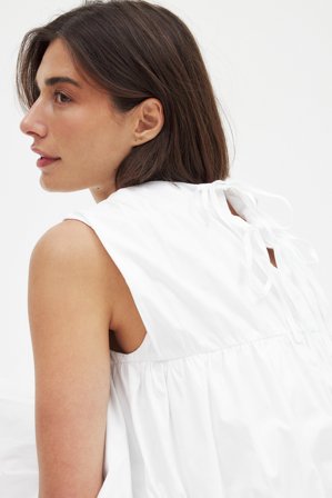 NA-KD Cotton Gathered Longline Top - Top med bindebånd - Hvid - EU 38